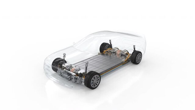 Transparent electric car with lithium-ion battery spin