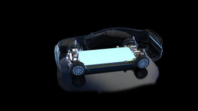 Transparent electric car with lithium-ion battery spin