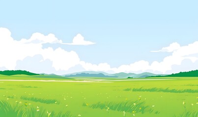 Fototapeta premium landscape with green grass and sky, Generative AI