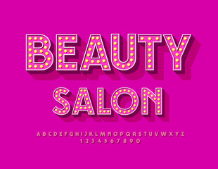 Vector glamour logo Beauty Salon. Elegant lamp Font. Pink set of vintage Alphabet Letters and Numbers