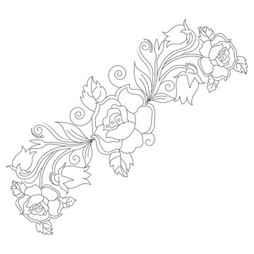 Rose Tree Flower Coloring Book Page Vector Design