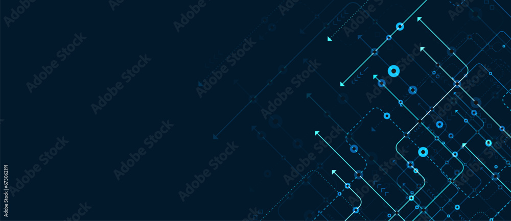 Wall mural Circuit connect lines and dots. Network technology and Connection concept. Decentralized network nodes connections