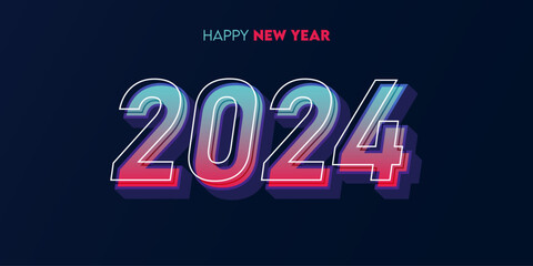 Creative 2024 happy new year celebration greeting card and social media post or banner design template in neon light style or technology concept. Vector Illustration. - obrazy, fototapety, plakaty