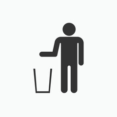 Keep Clean Icon. People Symbol Throwing Rubbish to Basket - Vector Logo Template.