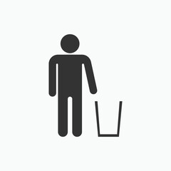 Keep Clean Icon. People Symbol Throwing Rubbish to Basket - Vector Logo Template.