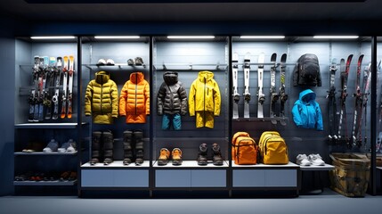 Background from winter and ski accessories. AI generated.