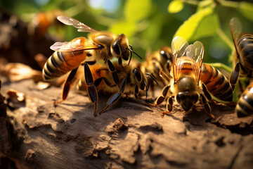 群がるたくさんのミツバチ