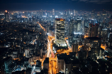 Fototapeta na wymiar 高層ビルが立ち並ぶ大都市の街並みの夜景