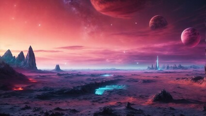 Extraterrestrial Civilization: Futuristic Cityscape Under Alien Skies. Generative AI