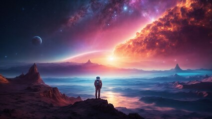 Fototapeta premium Extraterrestrial Civilization: Futuristic Cityscape Under Alien Skies. Generative AI