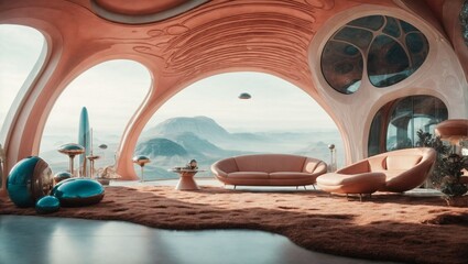 Intriguing Fusion: Futuristic House with Organic and Mechanical Elements. Generative AI.