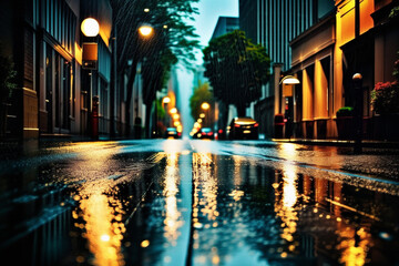 rainy street. Generative AI