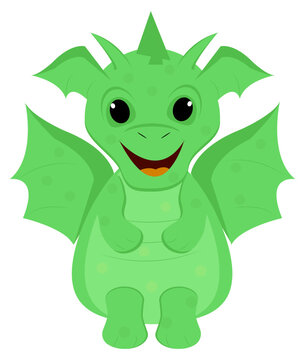 Cartoon light green dragon on a white background. Symbol of 2024. Vector image