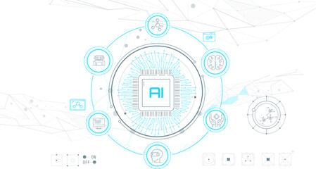 Virtual infographics on the topic of artificial intelligence, machine learning and automation.