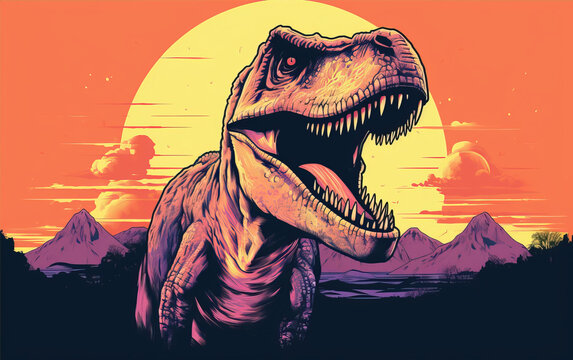 Dinosaur cartoon illustration,created with Generative AI tecnology.
