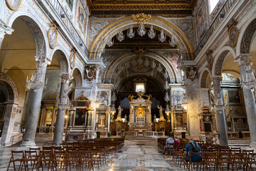 Basilica of Santa Maria in Araceli, interior of the main nave.  Rome, Italy