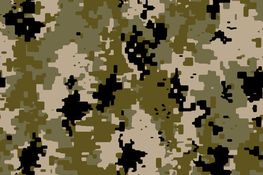 Full seamless khaki digital camouflage texture pattern. Usable for Jacket Pants Shirt and Shorts. Army textile fabric print. Geometric military camo. Vector illustration.
