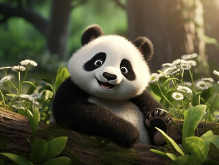 Fototapeta premium little panda cub. generative ai. cartoon panda. 