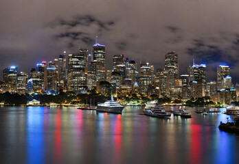 Sydney Harbour night time Panorama viewed from Kirribilli in North Sydney.