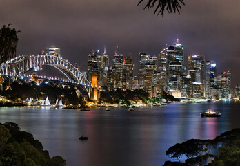 Fototapeta na wymiar Sydney Harbour night time Panorama viewed from Kirribilli in North Sydney.