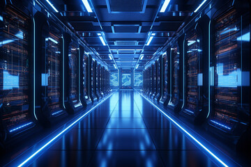 Fototapeta premium server room. generative ai, large room with computers. 