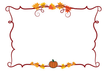 Colorful Thanksgiving Square frame curly swirls style, fall leave isolated flourishes border, Autumn vibes with pumpkins foliage frame empty space for party invitation wedding card vector elements