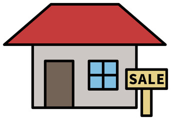 売家のイラスト 赤い屋根