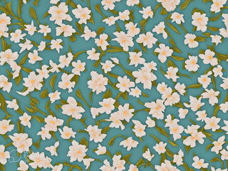 Pattern of lovely flowers, vintage style. Beautiful flowers on a dark background generated ai