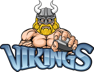 A viking man ice hockey sports team cartoon mascot