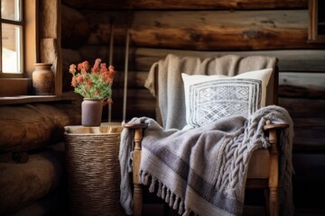 Fototapeta na wymiar A charming cabincore retreat with rustic furniture 