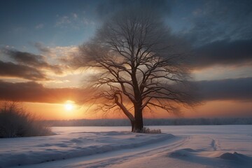 Fototapeta na wymiar Winter Solstice landscape realistic photo winter sunshine