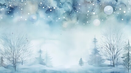 Winter watercolor light blue background. AI generated.