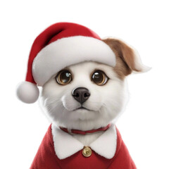Cute dog, Wearing Santa Hat, White dog, Christmas dog isolated on Transparent or white background, png illustration Design
