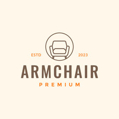 armchair furniture modern minimalist style clean line circle logo design vector icon illustration