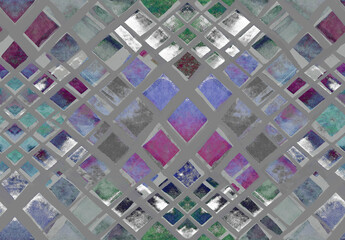 Seamless watercolor pattern with irregular geometry of multicolored rhombuses