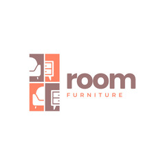 room interior furniture modern chair sofa dresser clean minimalist logo design vector icon illustration