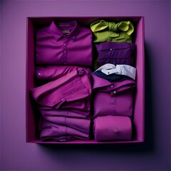 colored shirt stacked inside a box