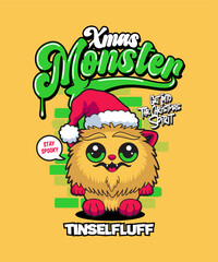 Tinselfluff Funny Xmas Cartoon Illustration.