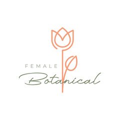 rose flower plant botanical modern feminine single line minimal simple logo design vector icon illustration