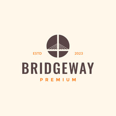 cable stayed bridge building construction simple hipster logo design vector icon illustration