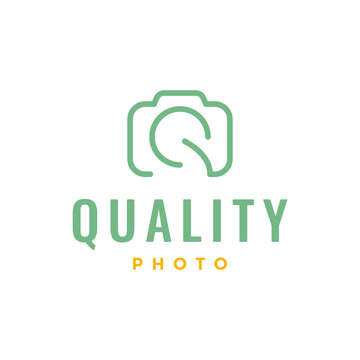 letter q quality camera photography modern minimal simple line style logo design vector icon illustration