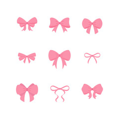 Set of pink bows isolated on white background. Vector illustration.	