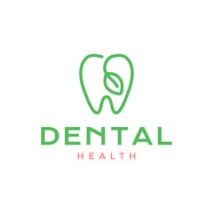 tooth dental care leaves nature herbal line style simple minimalist logo design vector icon illustration