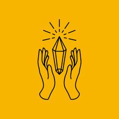 hands hope diamond gold sunburst lines style simple minimalist logo design vector icon illustration