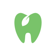 tooth dental leaf herbal modern flat green simple logo design vector icon illustration