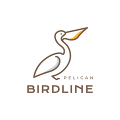 Obraz premium pelican bird big beak simple line style minimal colored modern logo design vector icon illustration