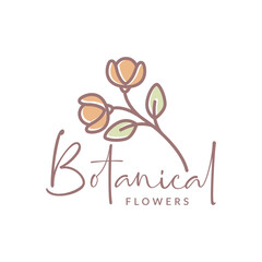 flower plant feminine gardening florist botanical lines style simple colorful logo design vector icon illustration