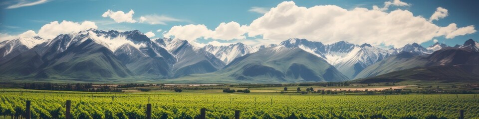 Obraz premium Scenic Andes Mountains and Lush Vineyards of Lujan de Cuyo, Mendoza