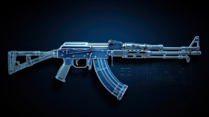 Schematic AI-Generated AK-47 Illustration with Blueprint Details - obrazy, fototapety, plakaty