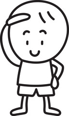 額に手をあてて敬礼する子どものイラスト